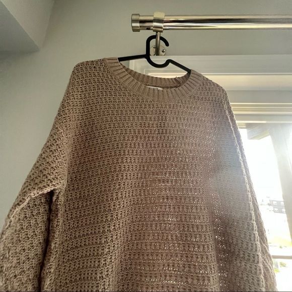 Nwt Textured Cotton-Blend Tunic crewneck Sweater for Women, NWT, Taupe - Picture 3 of 7